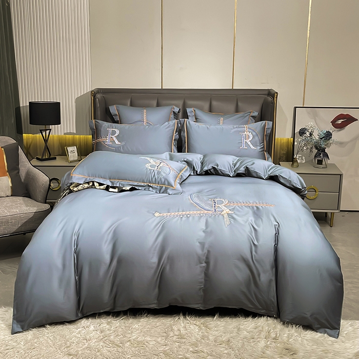 艾迪尚家纺 2025新款120支刺绣长绒棉四六件套（新拍）-四六件套 时尚-灰