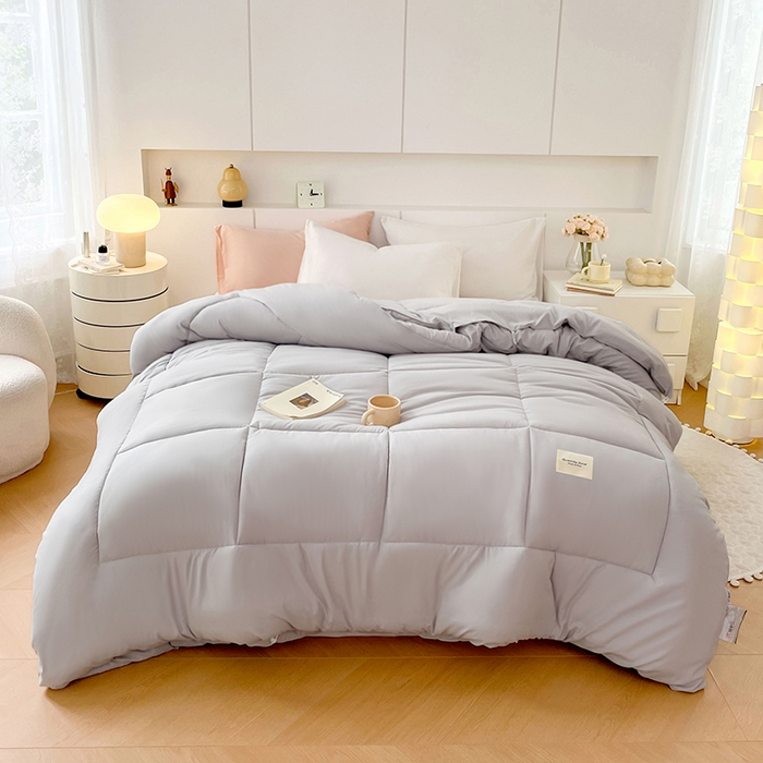 91家纺网 家纺一手货源 找家纺 VIP被业 2025新款磨毛二合一扣子款四季子母被学生冬被被子被芯 灰色