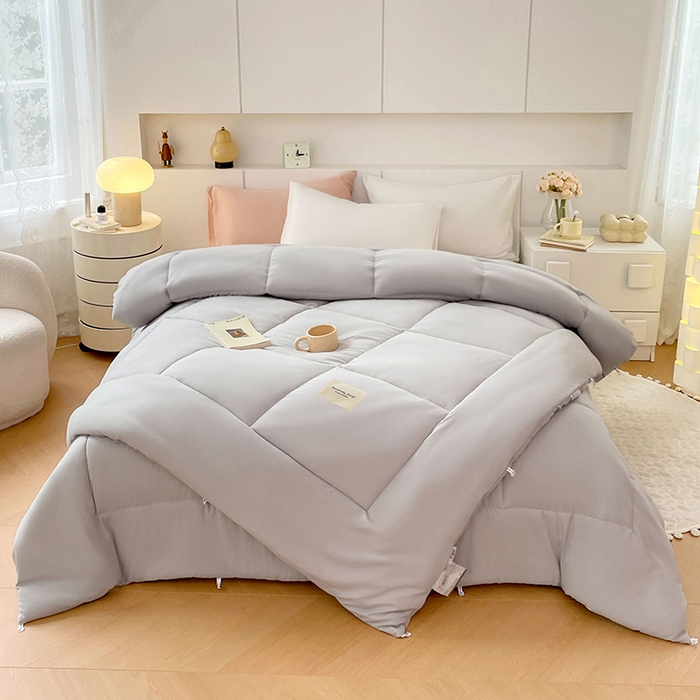 91家纺网 家纺一手货源 找家纺 VIP被业 2025新款磨毛二合一扣子款四季子母被学生冬被被子被芯 灰色