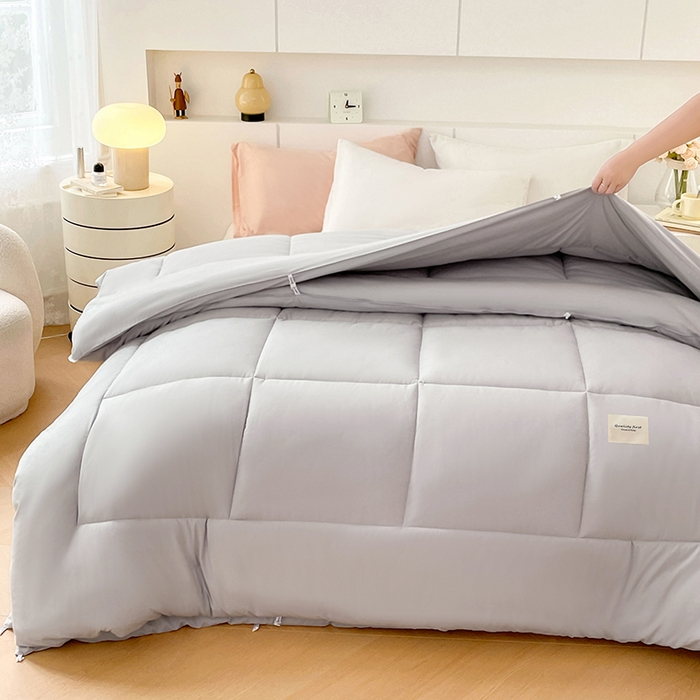 91家纺网 家纺一手货源 找家纺 VIP被业 2025新款磨毛二合一扣子款四季子母被学生冬被被子被芯 灰色