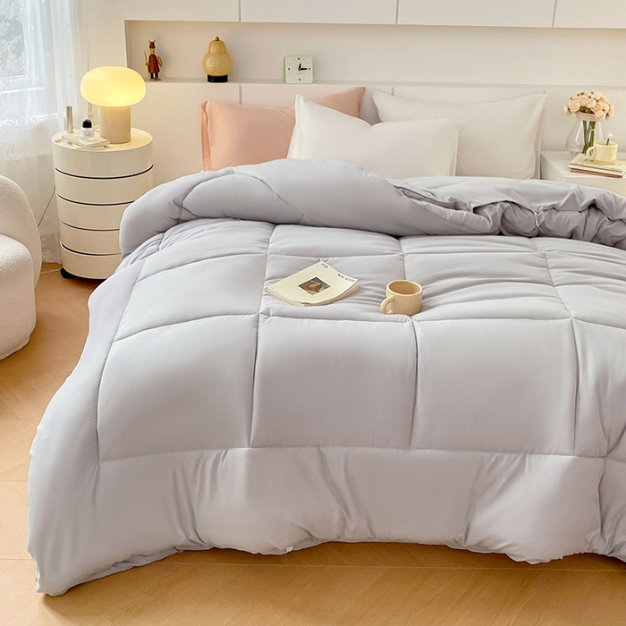 91家纺网 家纺一手货源 找家纺 VIP被业 2025新款磨毛二合一扣子款四季子母被学生冬被被子被芯 灰色