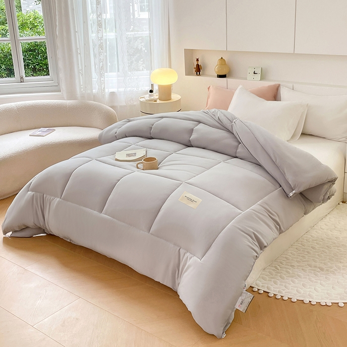 91家纺网 家纺一手货源 找家纺 VIP被业 2025新款磨毛二合一扣子款四季子母被学生冬被被子被芯 灰色