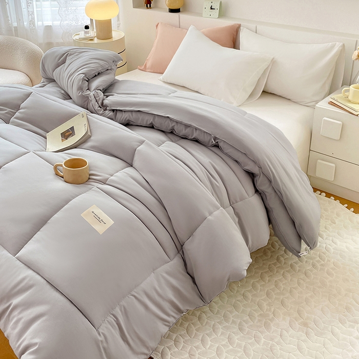 91家纺网 家纺一手货源 找家纺 VIP被业 2025新款磨毛二合一扣子款四季子母被学生冬被被子被芯 灰色