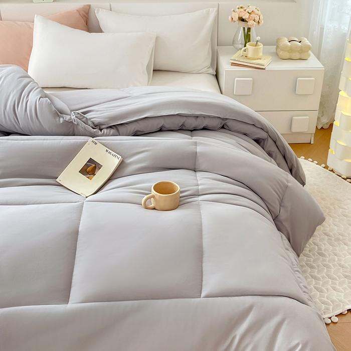 91家纺网 家纺一手货源 找家纺 VIP被业 2025新款磨毛二合一扣子款四季子母被学生冬被被子被芯 灰色