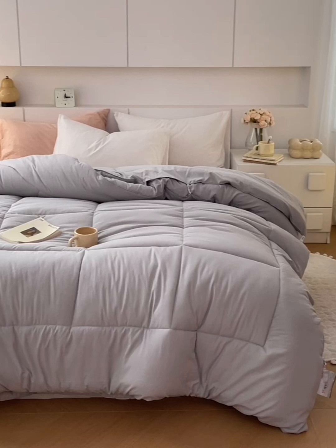 91家纺网 家纺一手货源 找家纺 VIP被业 2025新款磨毛二合一扣子款四季子母被学生冬被被子被芯 灰色
