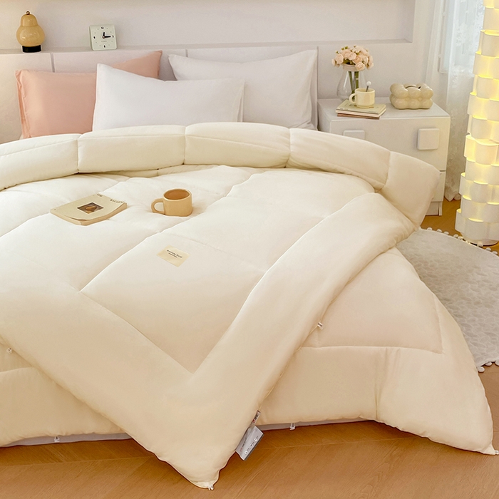 91家纺网 家纺一手货源 找家纺 VIP被业 2025新款磨毛二合一扣子款四季子母被学生冬被被子被芯 米色