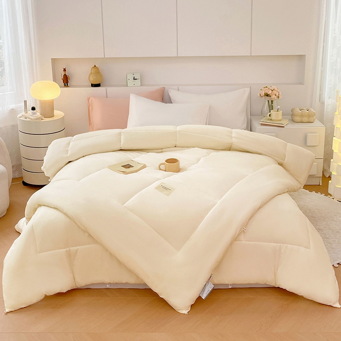 91家纺网 家纺一手货源 找家纺 VIP被业 2025新款磨毛二合一扣子款四季子母被学生冬被被子被芯 米色