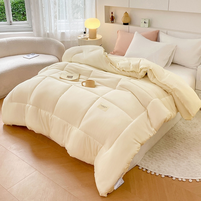 91家纺网 家纺一手货源 找家纺 VIP被业 2025新款磨毛二合一扣子款四季子母被学生冬被被子被芯 米色