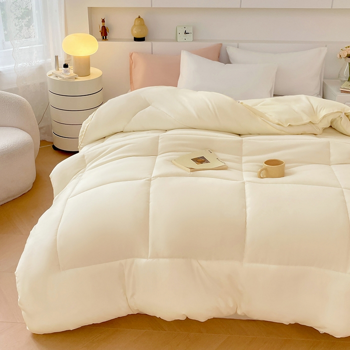 91家纺网 家纺一手货源 找家纺 VIP被业 2025新款磨毛二合一扣子款四季子母被学生冬被被子被芯 米色