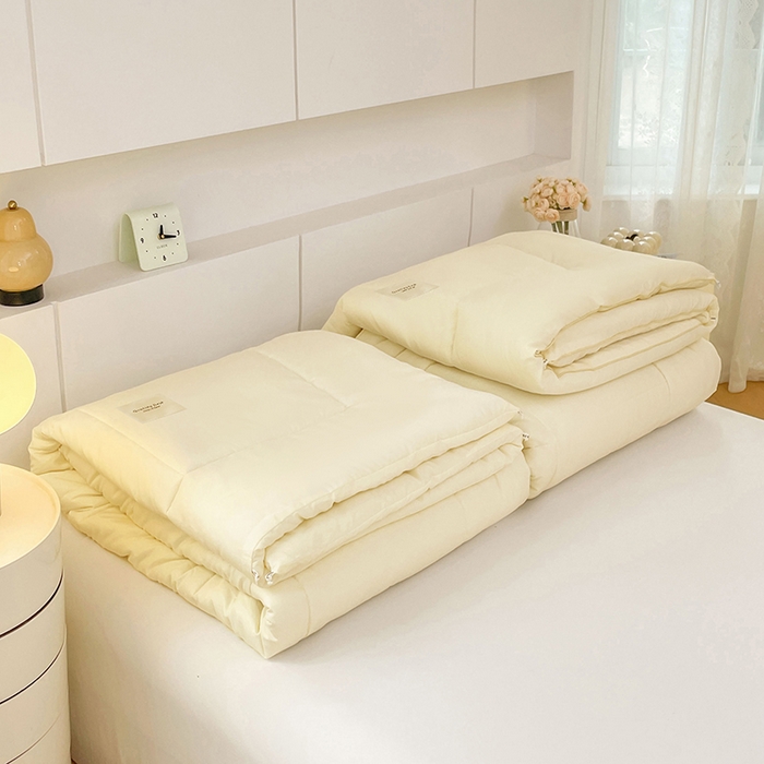 91家纺网 家纺一手货源 找家纺 VIP被业 2025新款磨毛二合一扣子款四季子母被学生冬被被子被芯 米色