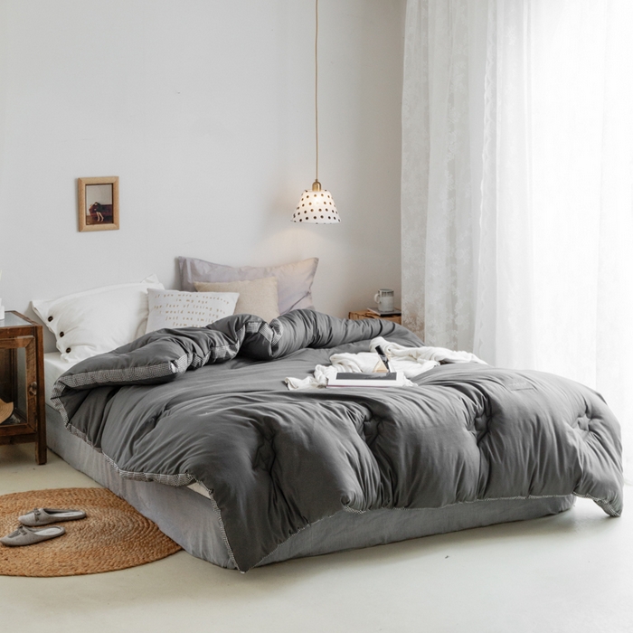 91家纺网 家纺一手货源 找家纺 VIP被业 2025新款新疆棉花千鸟格立体秋冬被全棉水洗棉被子被芯 烫金灰