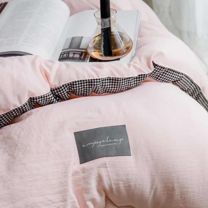 91家纺网 家纺一手货源 找家纺 VIP被业 2025新款新疆棉花千鸟格立体秋冬被全棉水洗棉被子被芯 胭脂粉