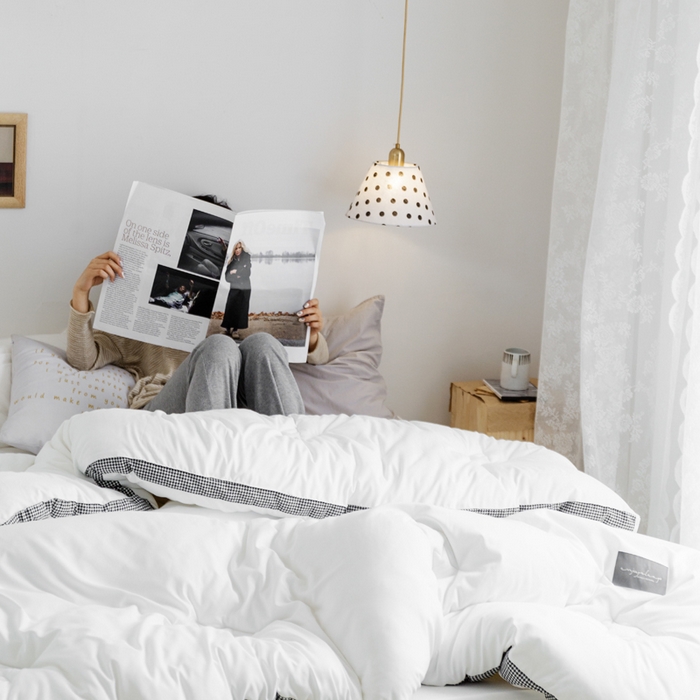 91家纺网 家纺一手货源 找家纺 VIP被业 2025新款新疆棉花千鸟格立体秋冬被全棉水洗棉被子被芯 珍珠白