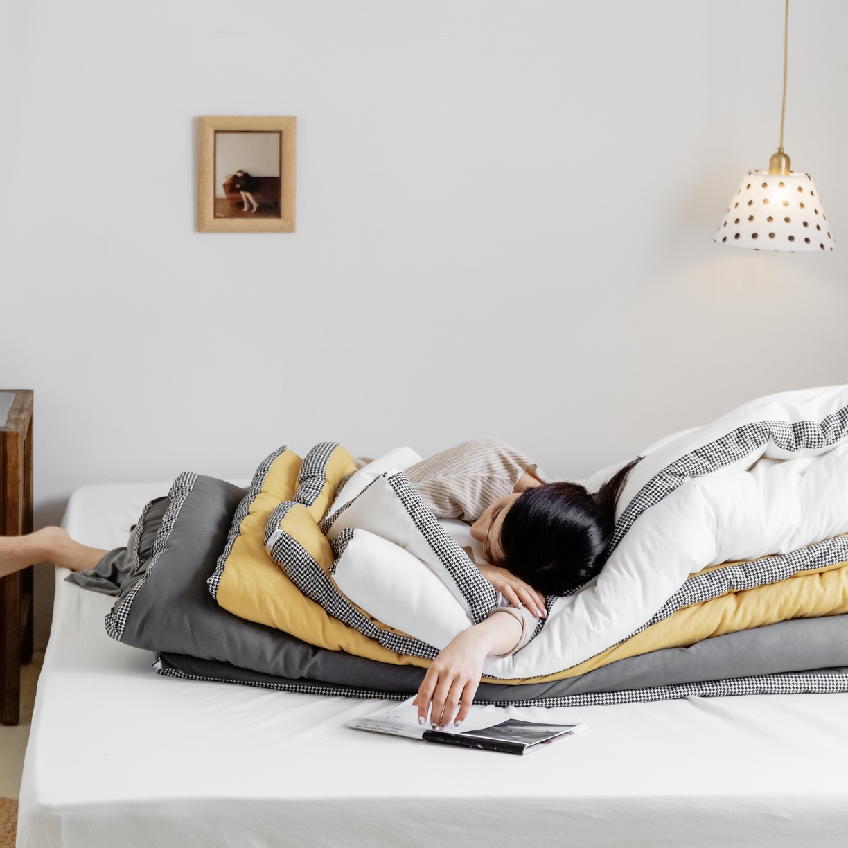 91家纺网 家纺一手货源 找家纺 VIP被业 2025新款新疆棉花千鸟格立体秋冬被全棉水洗棉被子被芯 组合图