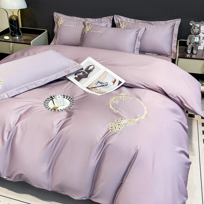91家纺网 家纺一手货源 找家纺 艾迪尚家纺 2025新款120支刺绣长绒棉四六件套（新拍）-单被套 孔雀-罗兰紫