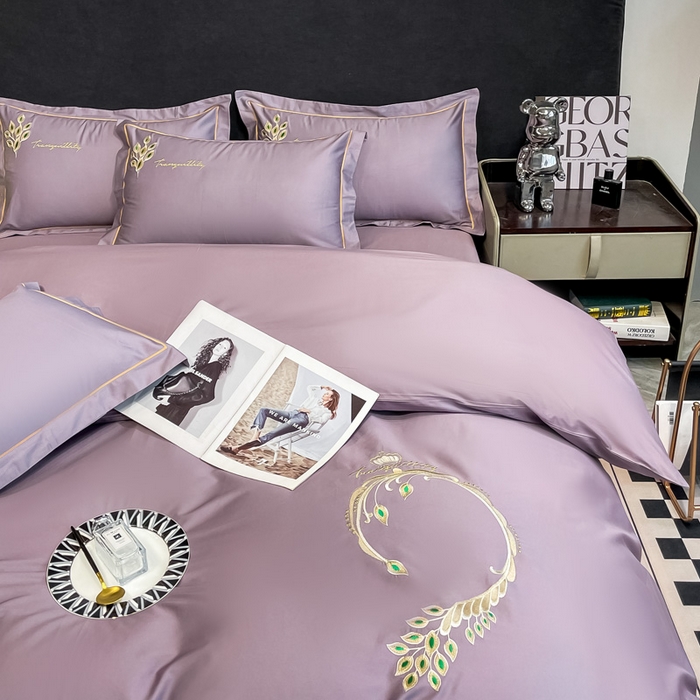91家纺网 家纺一手货源 找家纺 艾迪尚家纺 2025新款120支刺绣长绒棉四六件套（新拍）-单被套 孔雀-罗兰紫