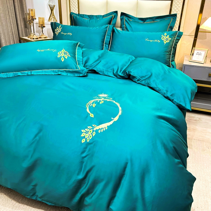 91家纺网 家纺一手货源 找家纺 艾迪尚家纺 2025新款120支刺绣长绒棉四六件套（新拍）-单被套 孔雀-月光蓝