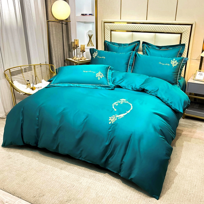 91家纺网 家纺一手货源 找家纺 艾迪尚家纺 2025新款120支刺绣长绒棉四六件套（新拍）-单被套 孔雀-月光蓝