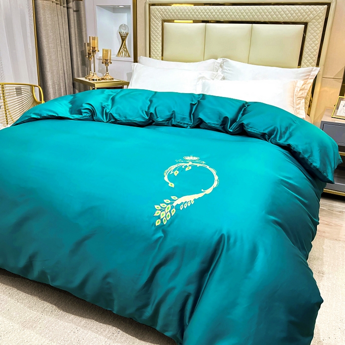 艾迪尚家纺 2025新款120支刺绣长绒棉四六件套（新拍）-单被套 孔雀-月光蓝