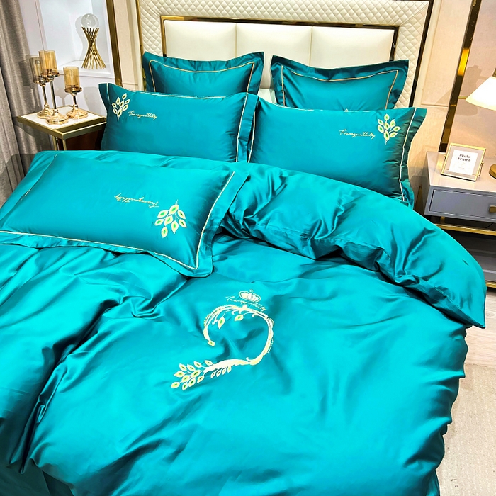 91家纺网 家纺一手货源 找家纺 艾迪尚家纺 2025新款120支刺绣长绒棉四六件套（新拍）-单被套 孔雀-月光蓝