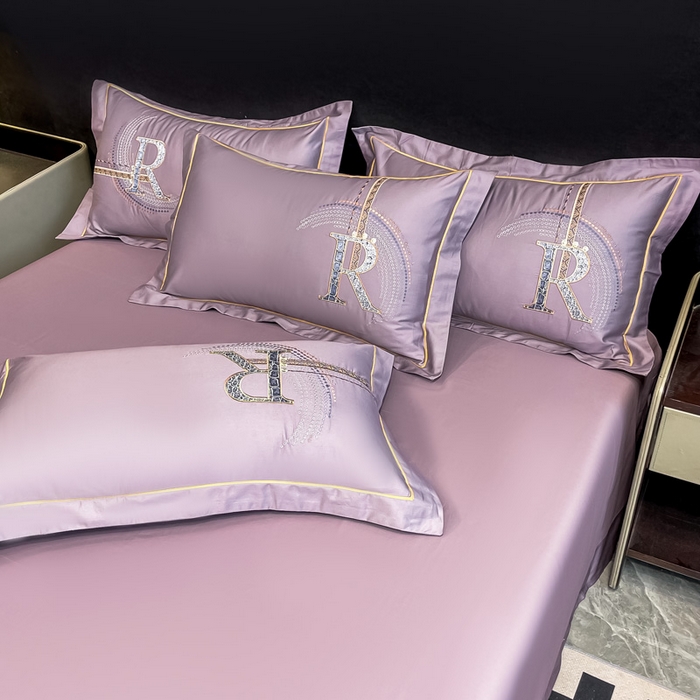 91家纺网 家纺一手货源 找家纺 艾迪尚家纺 2025新款120支刺绣长绒棉四六件套（新拍）-枕套 孔雀-罗兰紫