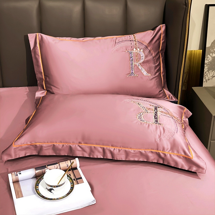 91家纺网 家纺一手货源 找家纺 艾迪尚家纺 2025新款120支刺绣长绒棉四六件套（新拍）-枕套 时尚-胭脂红