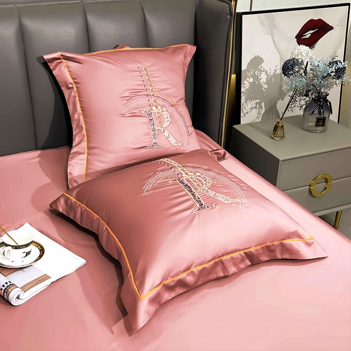 91家纺网 家纺一手货源 找家纺 艾迪尚家纺 2025新款120支刺绣长绒棉四六件套（新拍）-枕套 时尚-胭脂红