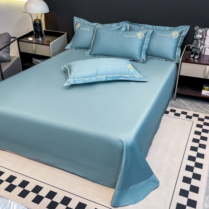 艾迪尚家纺 2025新款120支刺绣长绒棉四六件套（新拍）-枕套 孔雀-宾利蓝