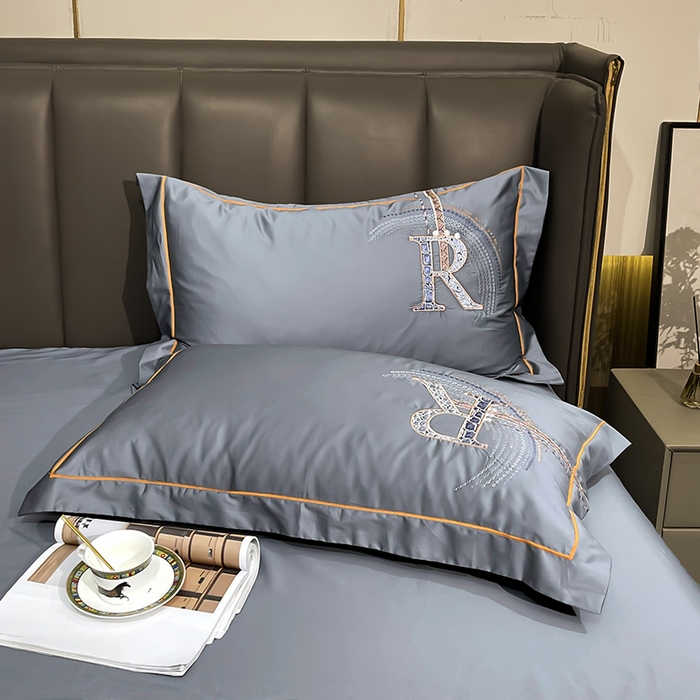 艾迪尚家纺 2025新款120支刺绣长绒棉四六件套（新拍）-枕套 时尚-灰