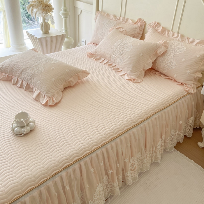 91家纺网 家纺一手货源 找家纺 恋尚 2025新款60S贡缎长绒棉全棉纯棉拉链可拆卸床笠款床裙四件套-曼莉系列 曼莉-梦幻粉