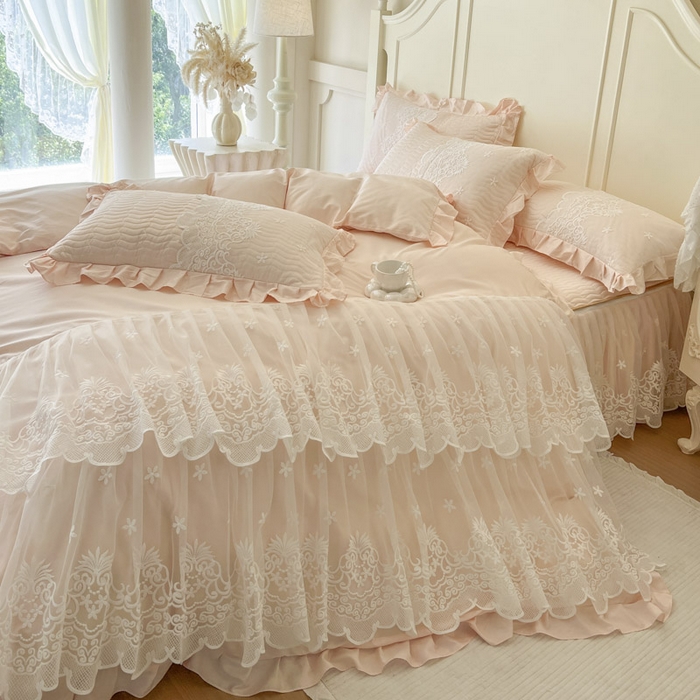 91家纺网 家纺一手货源 找家纺 恋尚 2025新款60S贡缎长绒棉全棉纯棉拉链可拆卸床笠款床裙四件套-曼莉系列 曼莉-梦幻粉