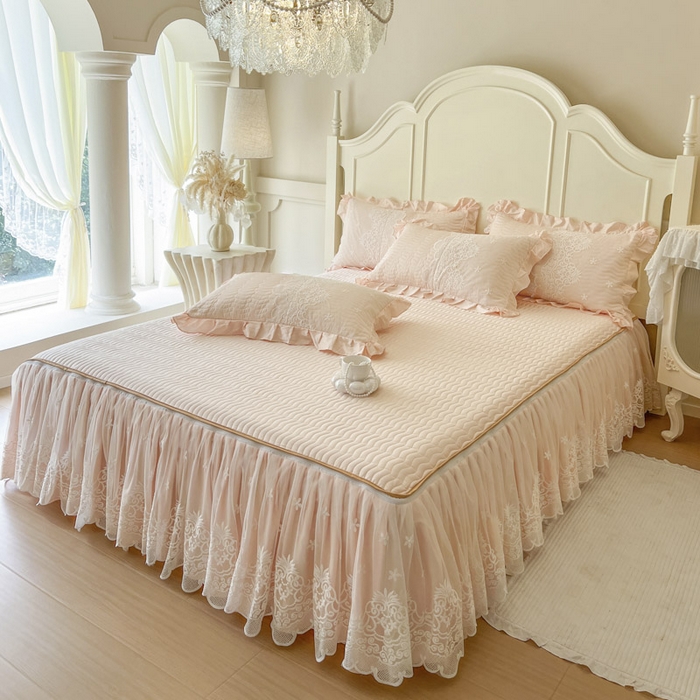 91家纺网 家纺一手货源 找家纺 恋尚 2025新款60S贡缎长绒棉全棉纯棉拉链可拆卸床笠款床裙四件套-曼莉系列 曼莉-梦幻粉