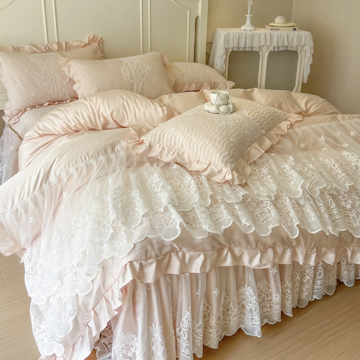 91家纺网 家纺一手货源 找家纺 恋尚 2025新款60S贡缎长绒棉全棉纯棉拉链可拆卸床笠款床裙四件套-曼莉系列 曼莉-梦幻粉