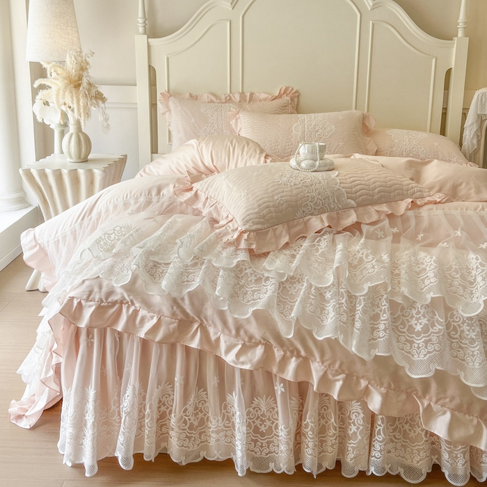 91家纺网 家纺一手货源 找家纺 恋尚 2025新款60S贡缎长绒棉全棉纯棉拉链可拆卸床笠款床裙四件套-曼莉系列 曼莉-梦幻粉