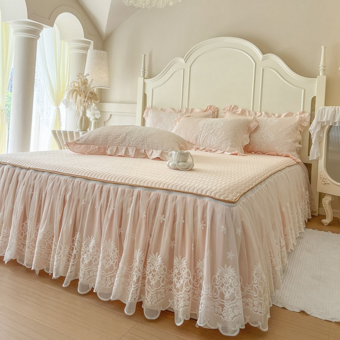 91家纺网 家纺一手货源 找家纺 恋尚 2025新款60S贡缎长绒棉全棉纯棉拉链可拆卸床笠款床裙四件套-曼莉系列 曼莉-梦幻粉