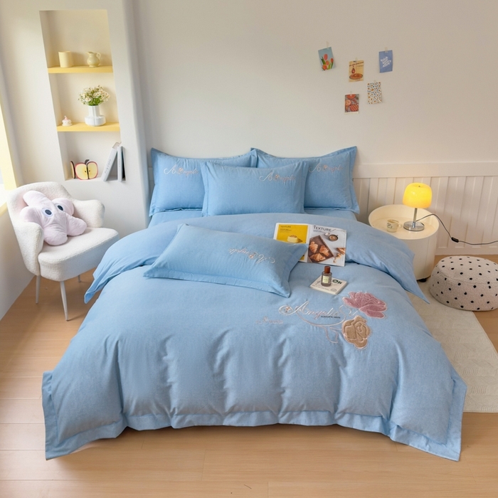 91家纺网 家纺一手货源 找家纺 （总）江南春家纺 [雅—轻绒]2025全棉高支高密立体刺绣生态磨毛加绒四件套