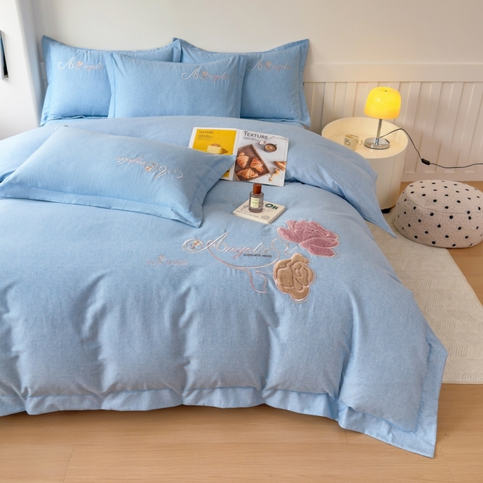 91家纺网 家纺一手货源 找家纺 （总）江南春家纺 [雅—轻绒]2025全棉高支高密立体刺绣生态磨毛加绒四件套