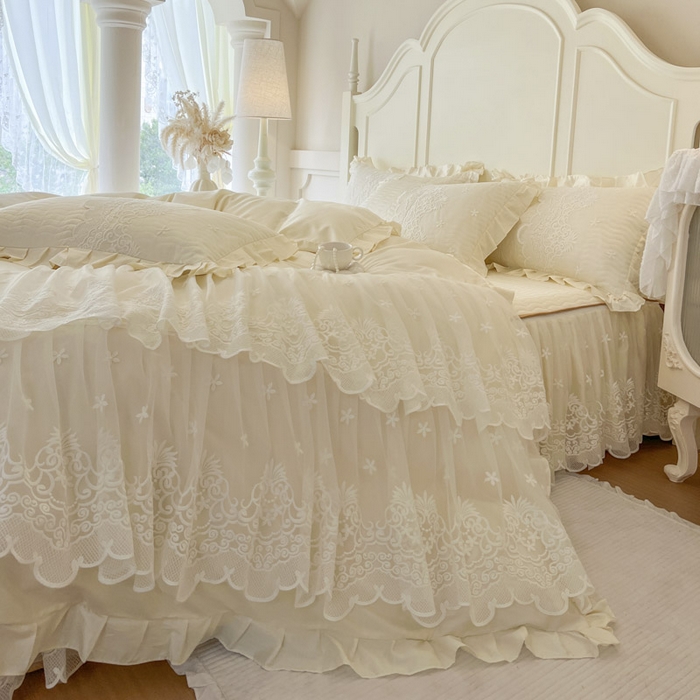 91家纺网 家纺一手货源 找家纺 恋尚 2025新款60S贡缎长绒棉全棉纯棉拉链可拆卸床笠款床裙四件套-曼莉系列 曼莉-奶油黄