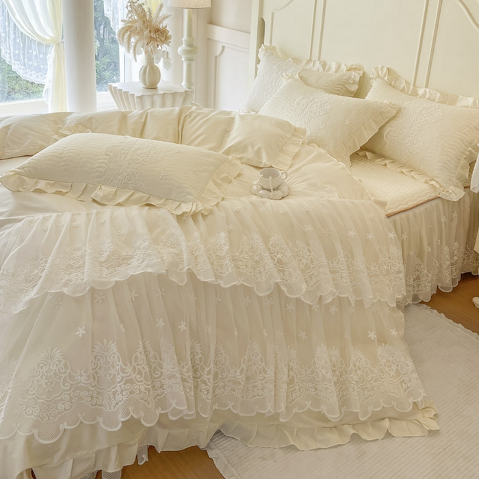 91家纺网 家纺一手货源 找家纺 恋尚 2025新款60S贡缎长绒棉全棉纯棉拉链可拆卸床笠款床裙四件套-曼莉系列 曼莉-奶油黄