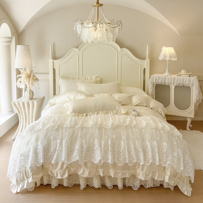 91家纺网 家纺一手货源 找家纺 恋尚 2025新款60S贡缎长绒棉全棉纯棉拉链可拆卸床笠款床裙四件套-曼莉系列 曼莉-奶油黄