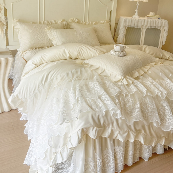 91家纺网 家纺一手货源 找家纺 恋尚 2025新款60S贡缎长绒棉全棉纯棉拉链可拆卸床笠款床裙四件套-曼莉系列 曼莉-奶油黄