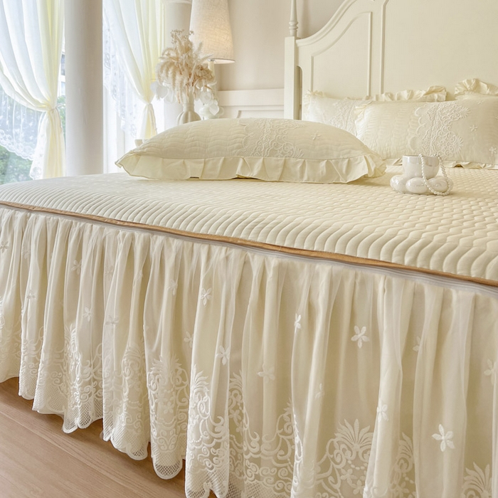 91家纺网 家纺一手货源 找家纺 恋尚 2025新款60S贡缎长绒棉全棉纯棉拉链可拆卸床笠款床裙四件套-曼莉系列 曼莉-奶油黄