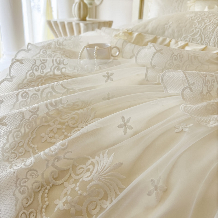 91家纺网 家纺一手货源 找家纺 恋尚 2025新款60S贡缎长绒棉全棉纯棉拉链可拆卸床笠款床裙四件套-曼莉系列 曼莉-奶油黄