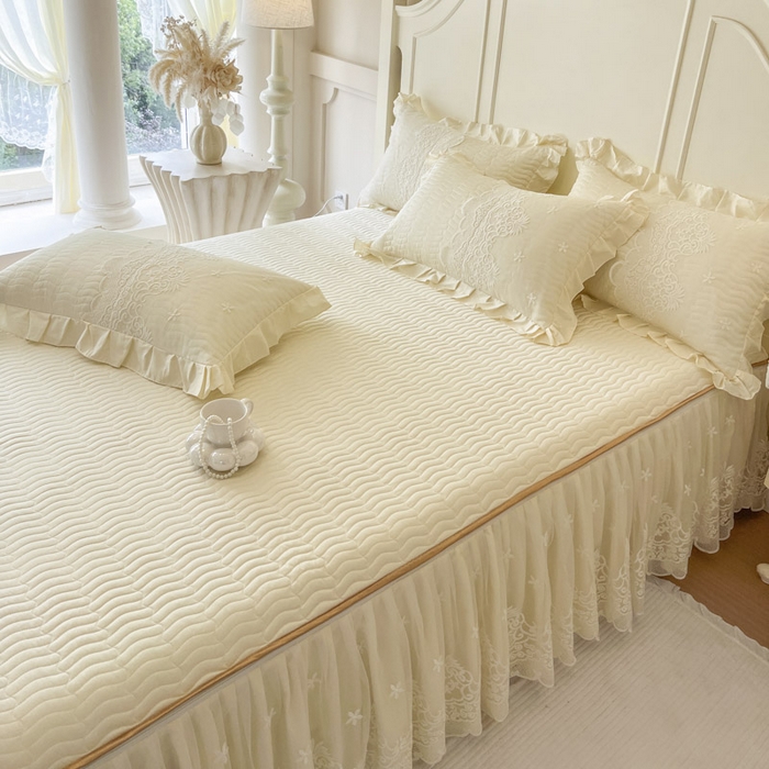 91家纺网 家纺一手货源 找家纺 恋尚 2025新款60S贡缎长绒棉全棉纯棉拉链可拆卸床笠款床裙四件套-曼莉系列 曼莉-奶油黄