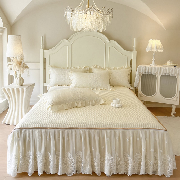 91家纺网 家纺一手货源 找家纺 恋尚 2025新款60S贡缎长绒棉全棉纯棉拉链可拆卸床笠款床裙四件套-曼莉系列 曼莉-奶油黄