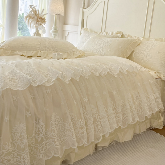 91家纺网 家纺一手货源 找家纺 恋尚 2025新款60S贡缎长绒棉全棉纯棉拉链可拆卸床笠款床裙四件套-曼莉系列 曼莉-奶油黄