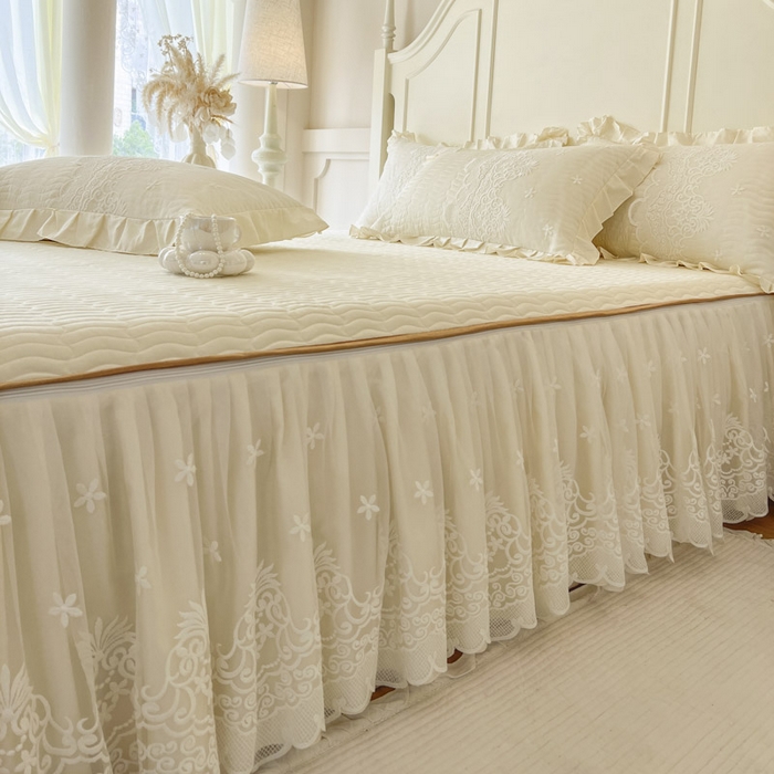 91家纺网 家纺一手货源 找家纺 恋尚 2025新款60S贡缎长绒棉全棉纯棉拉链可拆卸床笠款床裙四件套-曼莉系列 曼莉-奶油黄