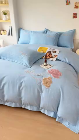 91家纺网 家纺一手货源 找家纺 （总）江南春家纺 [雅—轻绒]2025全棉高支高密立体刺绣生态磨毛加绒四件套