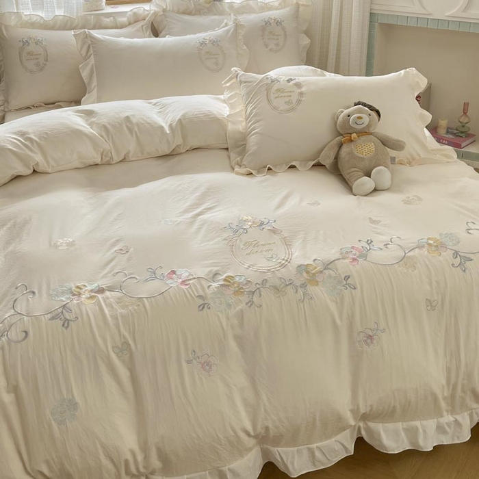 91家纺网 家纺一手货源 找家纺 （总）ab家纺 2025新款夏莉儿系列水洗棉绣花四件套