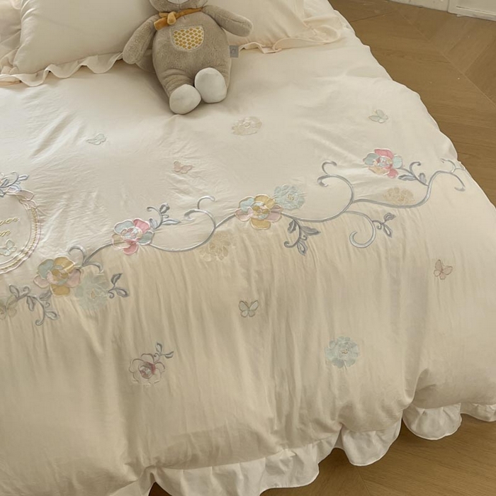 91家纺网 家纺一手货源 找家纺 （总）ab家纺 2025新款夏莉儿系列水洗棉绣花四件套